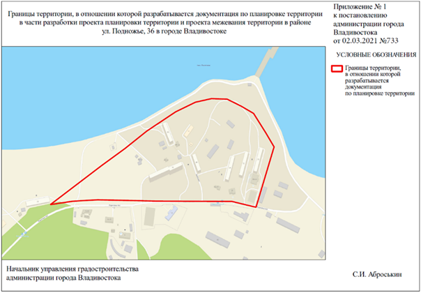 Постановление Администрации г. Владивостока от 02.03.2021 N 733 "О подготовке документации по планировке территории в части разработки проекта планировки территории и проекта межевания территории в районе ул. Подножье, 36 в городе Владивостоке"