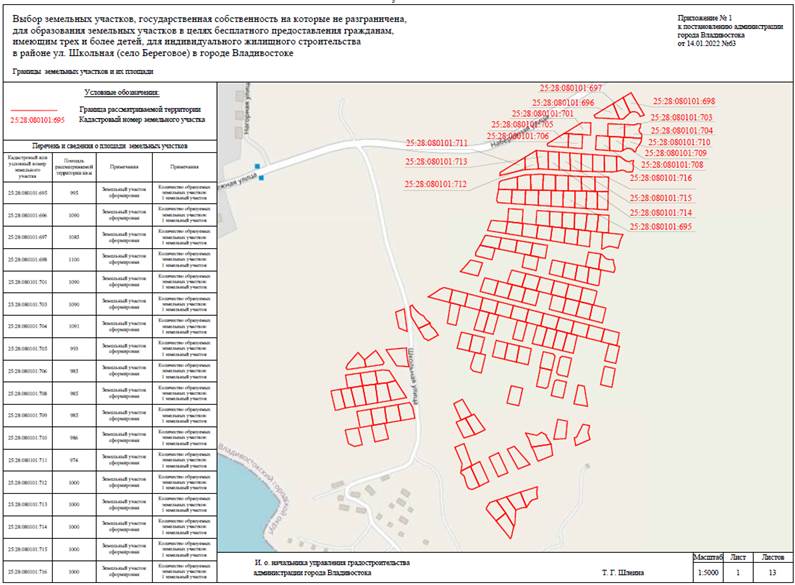 Постановление Администрации г. Владивостока от 14.01.2022 N 63 "О назначении и проведении общественного обсуждения по вопросу выбора земельных участков, государственная собственность на которые не разграничена, для образования земельных участков в целях бесплатного предоставления гражданам, имеющим трех и более детей, для индивидуального жилищного строительства в районе ул. Школьная (село Береговое) в городе Владивостоке"