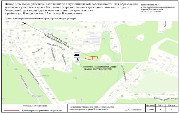 Постановление Администрации г. Владивостока от 08.02.2022 N 238 "О назначении и проведении общественного обсуждения по вопросу выбора земельных участков, находящихся в муниципальной собственности, для образования земельных участков в целях бесплатного предоставления гражданам, имеющим трех и более детей, для индивидуального жилищного строительства в районе ул. Находкинская, 15 в городе Владивостоке"