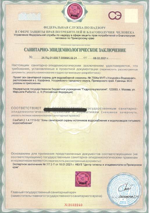 Постановление Правительства Приморского края от 27.07.2023 N 515-пп "Об установлении зон санитарной охраны для водозаборной скважины N 7594а, расположенной в с. Корфовка Уссурийского городского округа Приморского края"